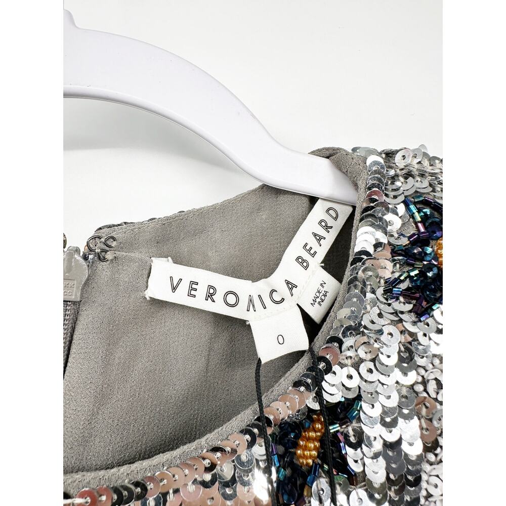 Veronica Beard Shar Sequin Floral Mini Cocktail Party Dress Silver Size 0 NWT - Picture 8 of 8